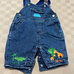 Oshkosh Bgosh Blue Denim Bib Overalls Snaps Lined 0 /3 Months Animals VTG Unisex
